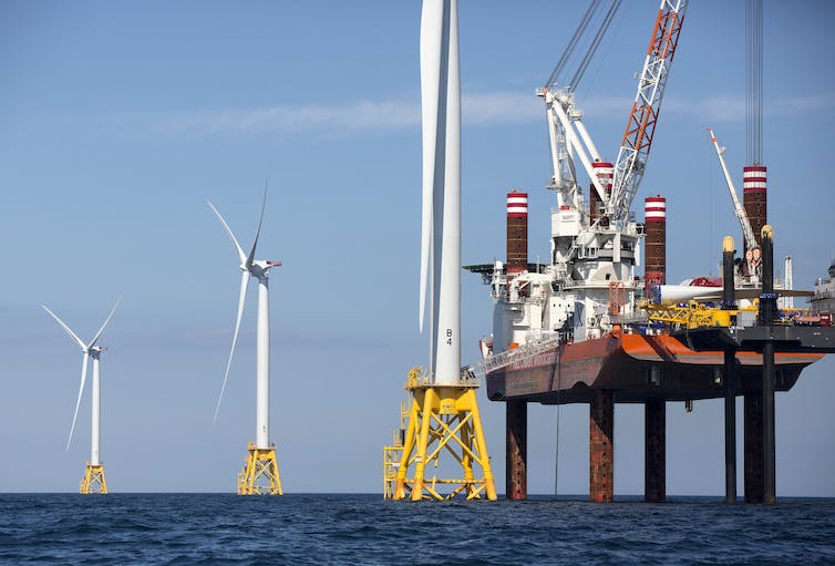 Construction of a wind farm off Rhode Island